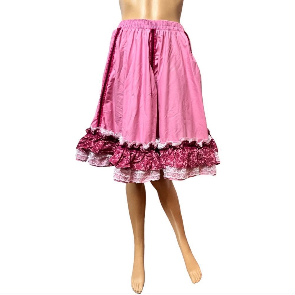 Partners Please by Malco Modes Square Dance Skirt Pink Floral Layered Lace Sz M